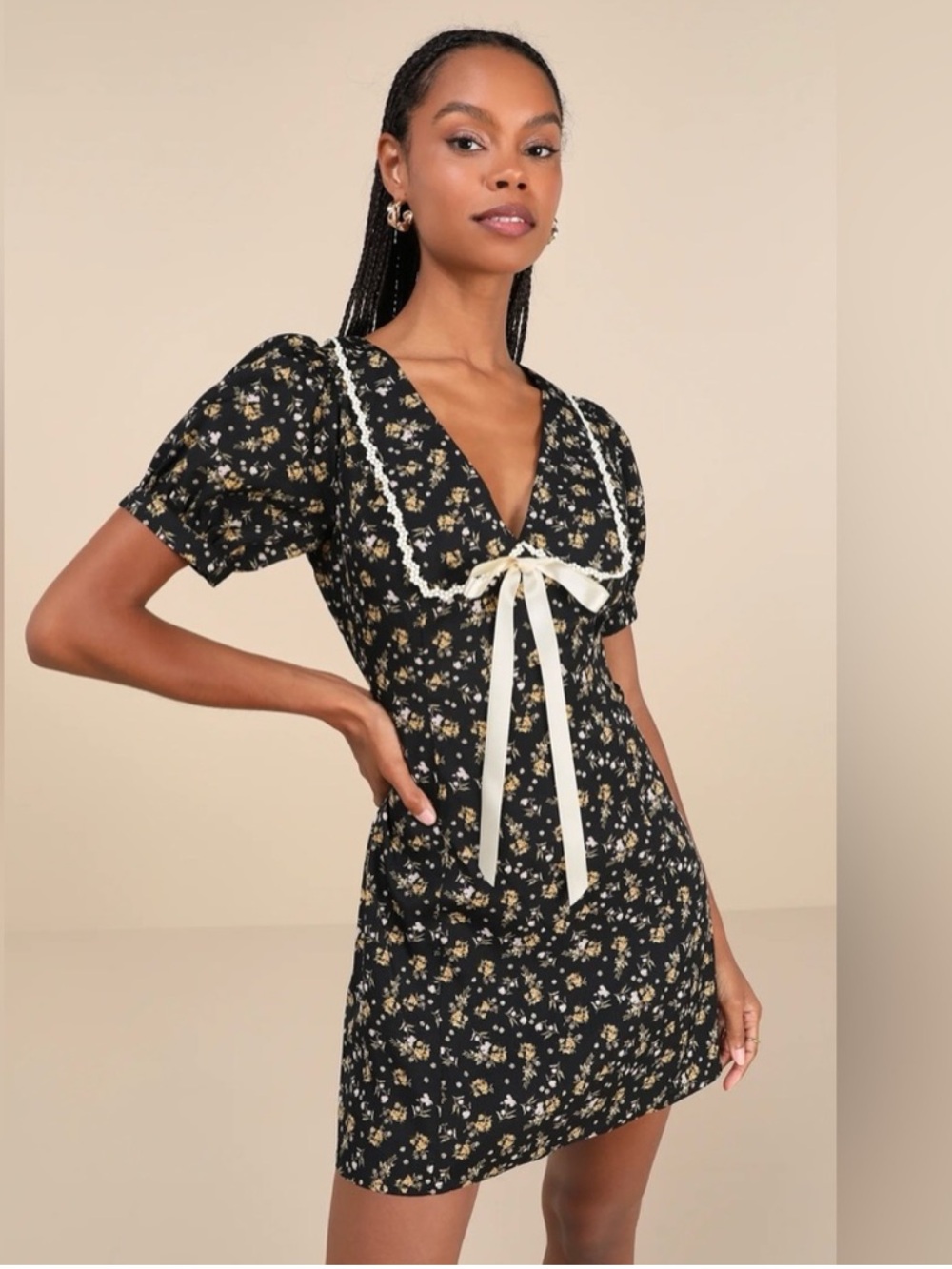 Floral Print Collared Mini Dress